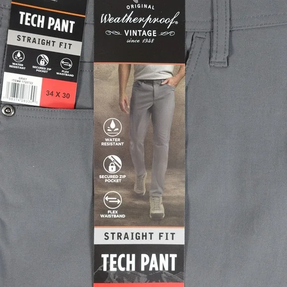 Weatherproof Vintage Mens Tech Pant 3-Pack Straight Fit 34x30 Black Gray Tan NEW